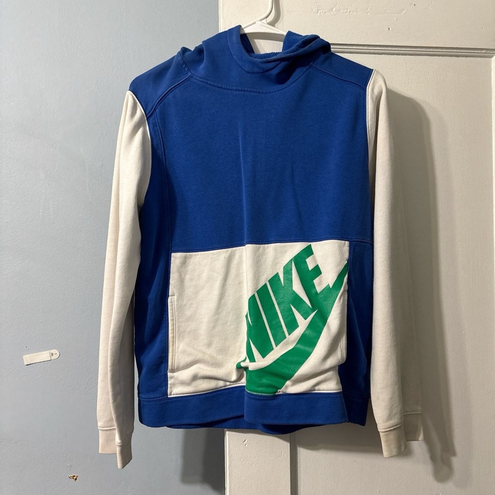 Nike Royal Blue and White Pullover with Green Logo